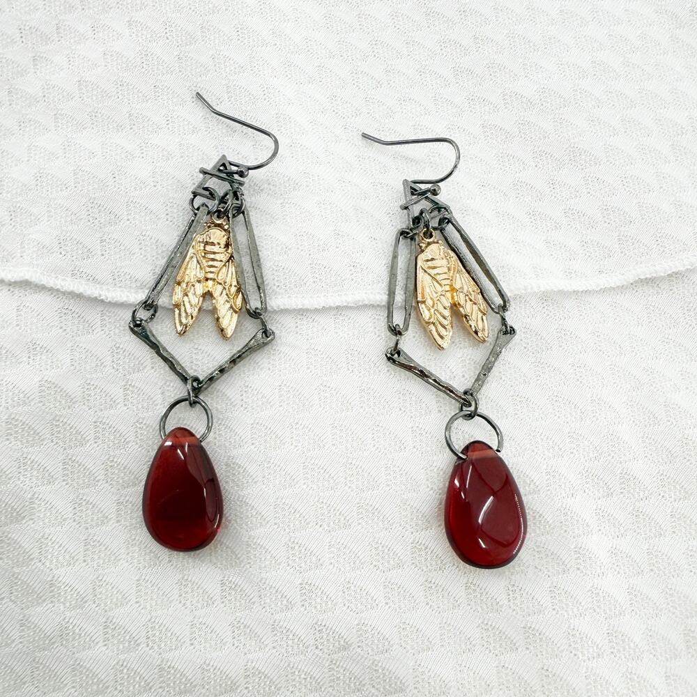 Gothic Mixed Metal Cicada Dangle Drop Earrings
